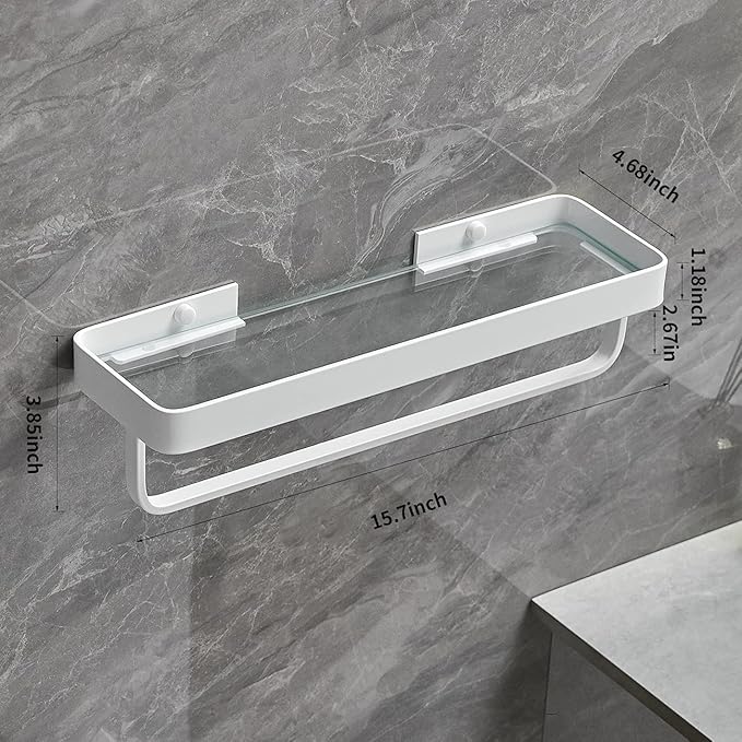VOLPONE Bathroom Shelves Wall Mounted 2 Tier Glass Floating Shelf - Tempered Glass Wall Organizer (White)