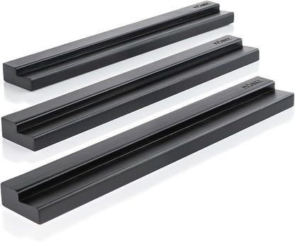 Vinyl Record Wall Mount - 3 Elegant Display Ledges Made from Solid Wood - These Vinyl Record Shelf Will Hold Records of Any Size (Black)