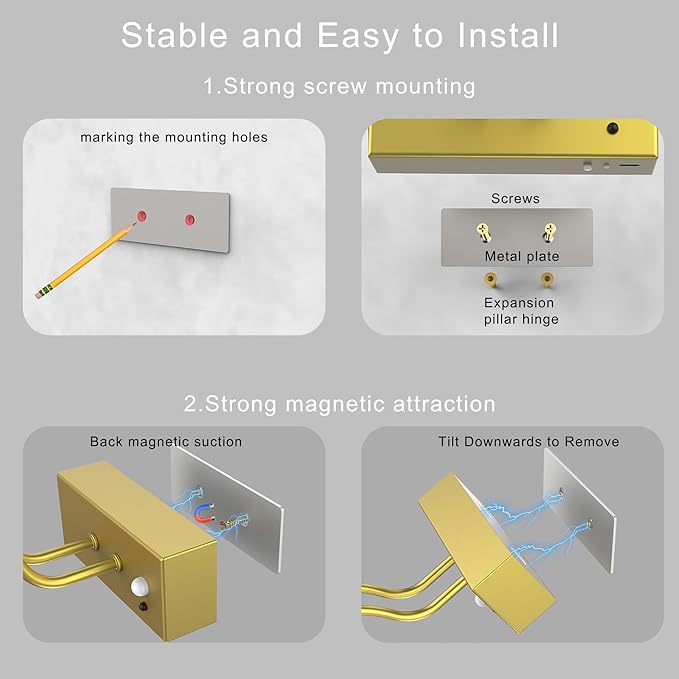 PAIHOME Picture Light for Wall Battery Operated, Rechargeable Magnetic Picture light with Smart Motion Sensor, Remote Dimmable & Timer, ‌16in Gold Wireless Art Lighting for Paintings Gallery Portraits