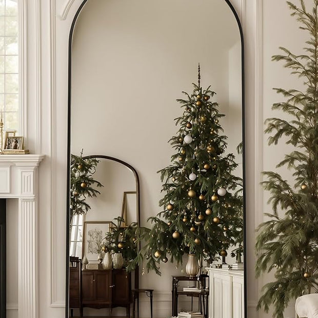 Antok 71" x32” Arched Full Length Floor Mirror, Black Aluminum Frame, Free Standing/Wall Mount/Leaning for Bedroom, Living Room, Dressing Room