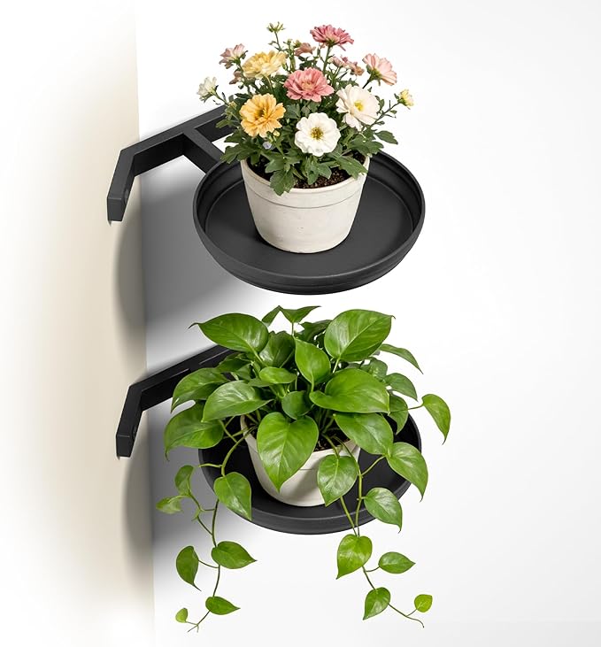 BXF Corner Wall Planters for Indoor Plants, 90 Degree Floating Shelves. Heavy Duty Mounted Holder, Minimalist Hanging Decor. Window Shelf Fits 4-7 Inch Pots (Black, 2 Pack)