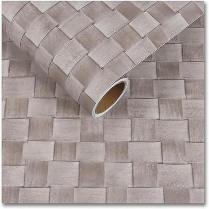 CRE8TIVE Non-Textured Rattan Wallpaper Peel and Stick Taupe Grey Faux Woven Pattern Rattan Contact Paper for Cabinets Dresser Nightstand Cane Weaving Wallpaper Vinyl Roll for Bedroom Bathroom 12"x80"