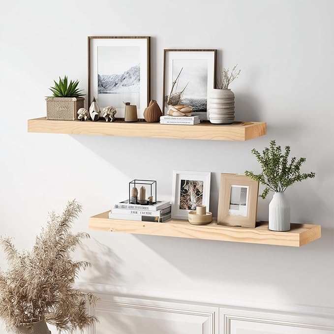 36x8x1.6 inch Floating Shelves Set of 2 – Solid Wood Rustic Wood Wall Mounted Shelf for Kitchen, Bathroom, Living Room