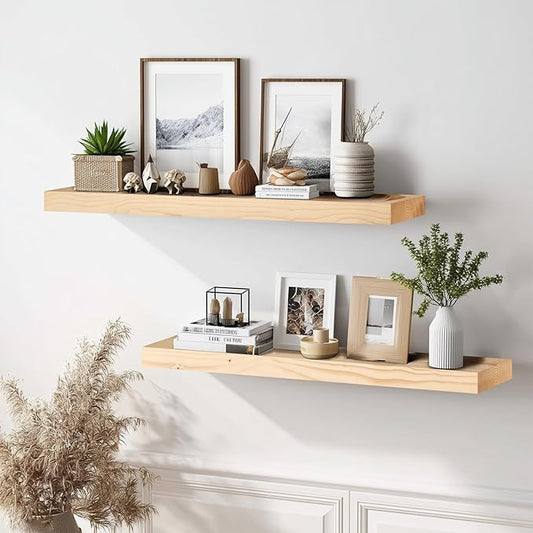 36x8x1.6 inch Floating Shelves Set of 2 – Solid Wood Rustic Wood Wall Mounted Shelf for Kitchen, Bathroom, Living Room