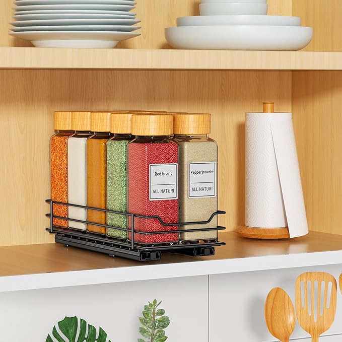 RCHYFEED Pull Out Spice Rack Organizer for Cabinet,Slide out Spice Organizer for Inside Cabinets,Heavy Duty Spice Organization for Kitchen and Pantry,Seasoning,Sauces(1-Tier,4.5