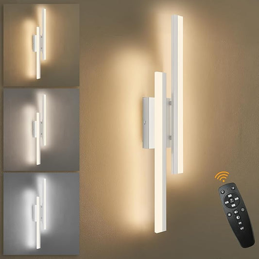 LED Wall Sconce Silver Modern Remote Wall Light Fixtures for Living Room, Dimmable LED Vanity Light Indoor Remote Wall Sconce for Bedside Bedroom Bathroom Dining Room, 23.6inch 1 Pack