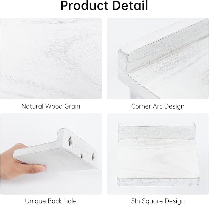 Small Floating Shelves,5x5 Inch Display Ledges for Wall,Set of 6 Small Shelves,Rustic Wood Shelf for Bedroom Living Room Kitchen Office-Rustic White