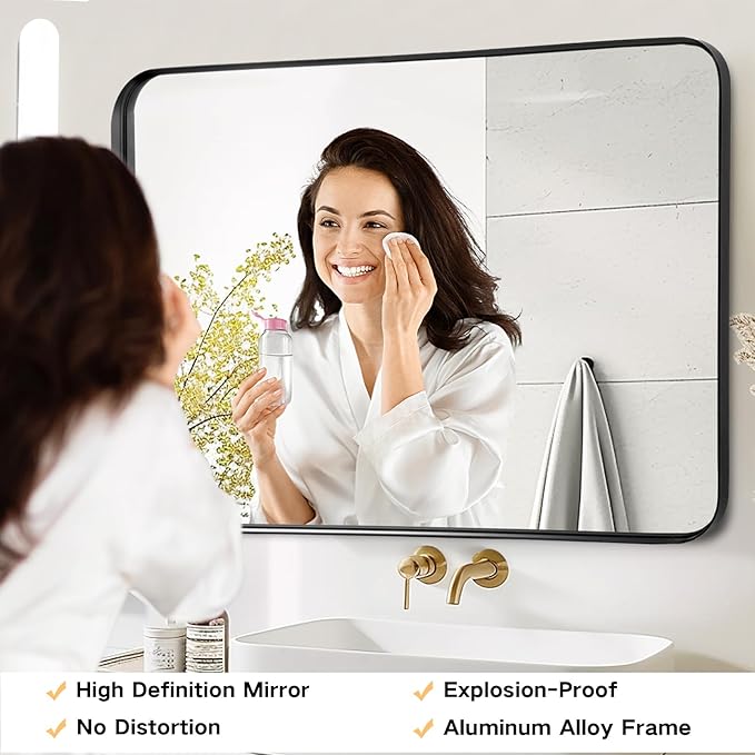 Black Mirror for Bathroom Wall - 40x30 Inch Large Reactangular Metal Framed Mirror Over Sink, Matte Frame Big Rectangle Mirror Vanity for Restroom, Entryway, Living Room, Fireplace