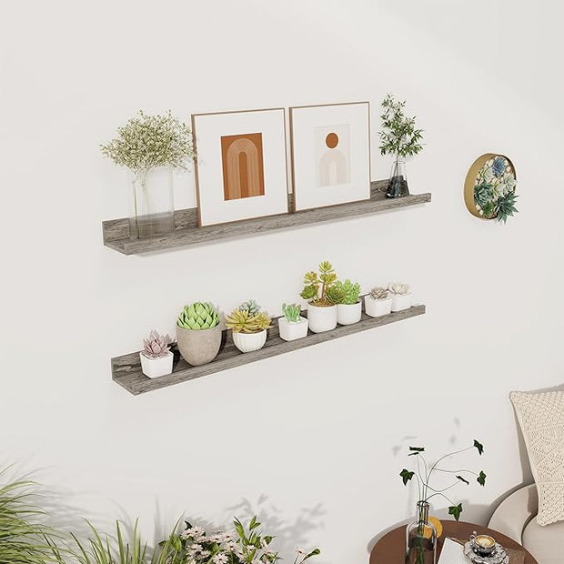 Axeman 30 Inch Floating Shelves | Picture Ledge Shelf Set of 2 | Rustic Grey Wall Shelves with Lip | Grey Picture Shelf for Wall with Ledge | Photo Ledges 30 Inch