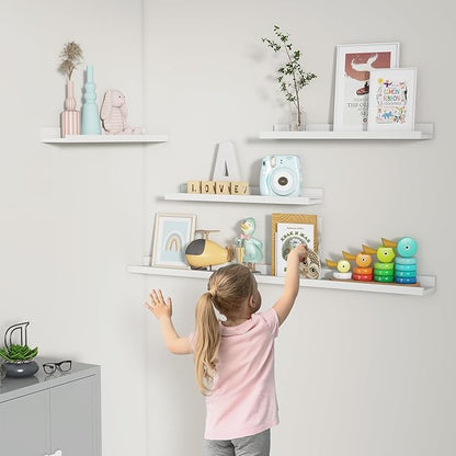 Picture Ledge Shelf, Floating Shelves Set of 2, 24 Inches Nursery Book Shelves for Toys Storage, Kids Bookshelf Wall Mounted for Living Room Bedroom Decor Books Photo Frames, White