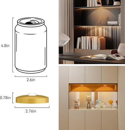 Yiliaw Rechargeable Puck Lights with Remote, 12 Pack Magnetic Under Cabinet Lighting, 1500mAh Battery Operated LED Tap Lights with Dimmer & Timmer for Kitchen, Closet, Shelf - 3 Color Temps, Gold