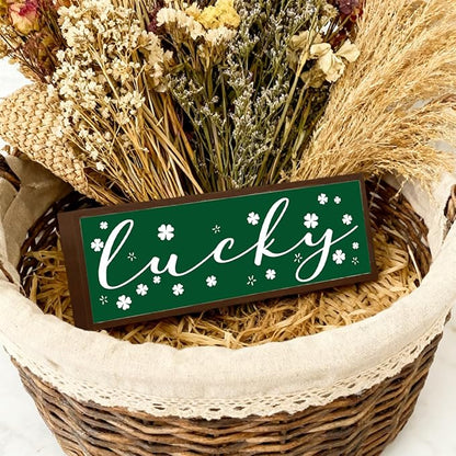 St Patricks Day Decoration, Happy St. Patrick's Day Wooden Wall Art, Lucky Shamrocks Decoration, Rustic Farmhouse Decor for Shelf, Home Decor, Irish Gift for Women Men 9.5x3.1x1 inches