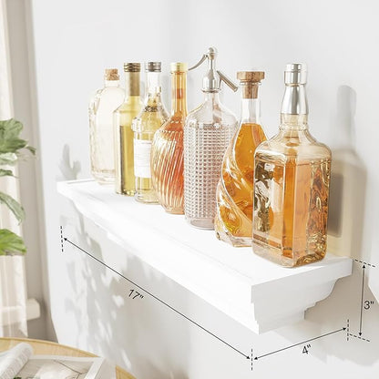 Alsonerbay Floating Shelves - White Rustic Wall Shelves, 3 Pack (17 Inch) for Bedroom, Living Room, Bathroom