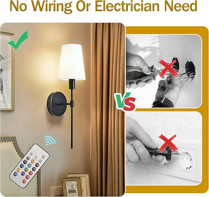 Battery Operated Wall Sconce Set of 2, Rechargeable Wall Lights with 2 * 52000mAh Magnetic Battery Bulbs, 18 RGB Colors, Dimmable Wireless Sconces for Bedroom Living Room Hallway
