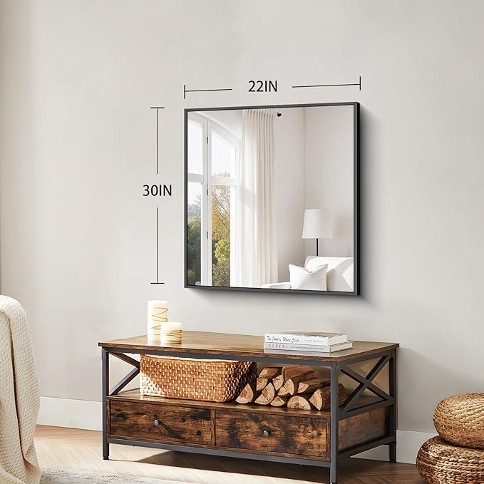 Koonmi Black Framed Bathroom Mirror - Shatterproof 30