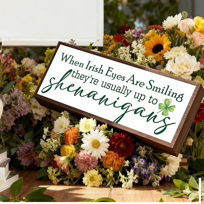Happy St. Patrick's Day Decor, Irish Shenanigans Sign, Witty and Funny Decors for St. Patrick's Day, Home Party Decor, Farmhouse Decors for Table Shelf, Irish Decoration, 9.5x3.1x1 inches