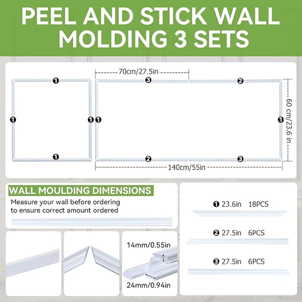 Peel and Stick Wall Molding Panels for Interior Wall Decor, 3D Accent Wall Panels, Ready-to-Assemble Wainscoting Panels for Home Bedroom Living Room