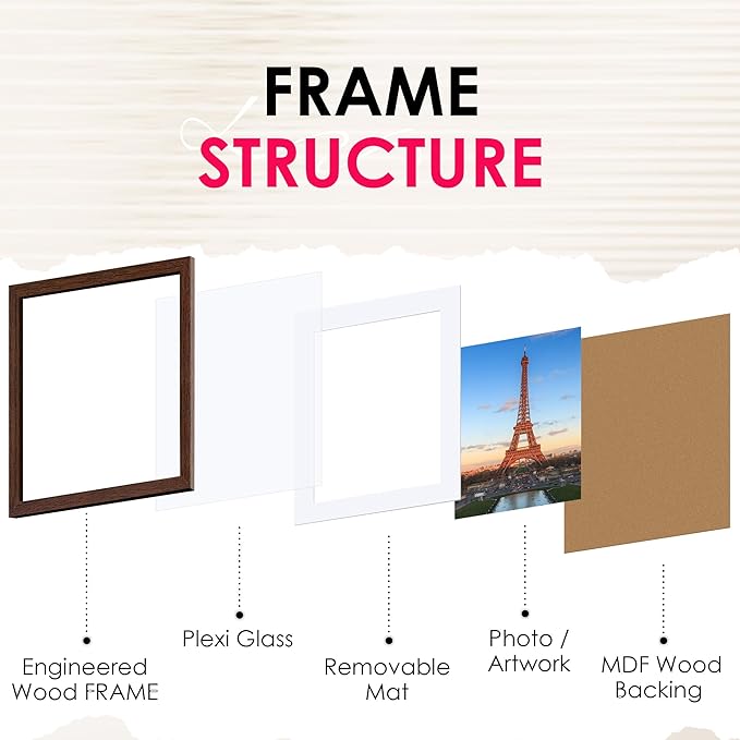 FIXSMITH 11x14 Picture Frame Bulk-4 Pack, Photo Frame with HD Plexiglass, Display Pictures 8x10 with Mat or 11x14 Without Mat, Brown Picture Frames Collage Wall Decor, Gallery Wall Frame