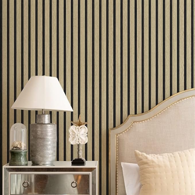 Wallpaper Peel and Stick Wood Grating Stripe Self-Adhesive Wallpaper Faux Wood Contact Paper Wood Slats Self Adhesive Wall Paper PVC Vinyl Film Removable Waterproof (Wood B, 17.3