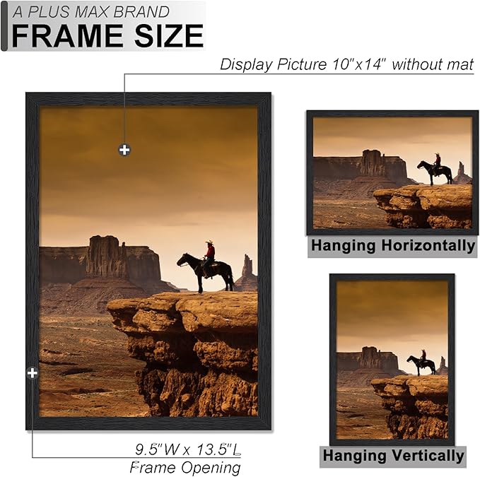 A PLUS MAX 10x14 Picture Frame Set of 4, Black Engineered Wood Frame for 10 x 14 Inch Picture Poster Photo, Light Weight 10 by 14 Frame with Wood-grain for Wall - 4 Pack/Black/10 x14