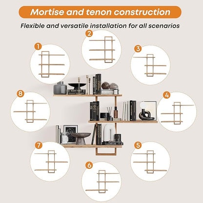 3 Tier Wall Shelves,Decorative Floating Shelf for Wall,Plants Photo Shelf Storage Display Shelving Wood for Living Room Bedroom Kitchen Home Office Decor,Modern,Large,22 Inch(Carbonized Black)