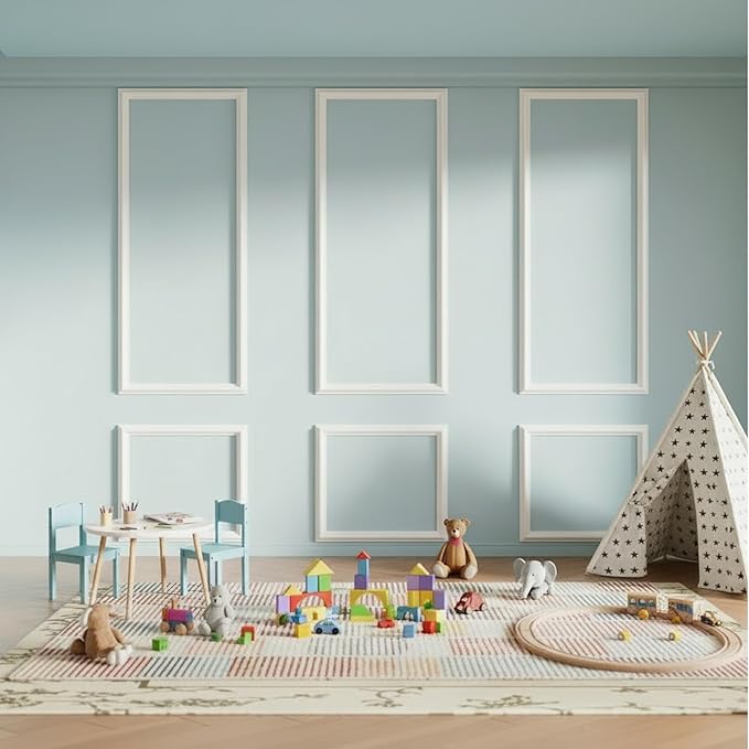 Peel and Stick Wall Molding, 6 Frame Pre-Cut Wainscoting Panels, Upgraded 1.37" Width, Ready-to-Assemble Molding Trim Decor for Living Room Bedroom Hallway Kitchen Island