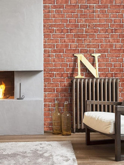 Cohoo Home Red Brick Wallpaper Peel and Stick Contact Paper 18inW 393inL Faux 3D Brick Contact Paper Self Adhesive Removable Wallpaper Backsplash Wrapping Fireplace Wall Sticky Waterproof Vinyl