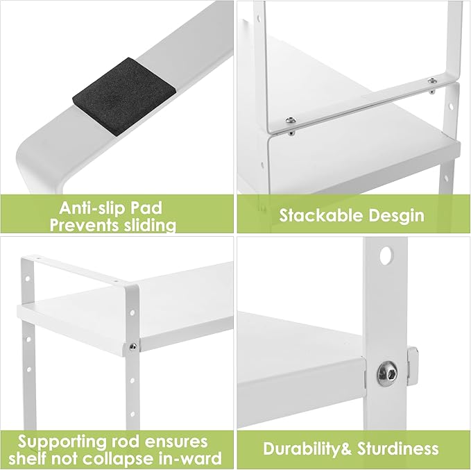 Expandable Cabinet Shelf Organizer Rack, Stackable Kitchen Counter Storage Shelves Stand, Adjustable Height Pantry Shelf Spice Rack