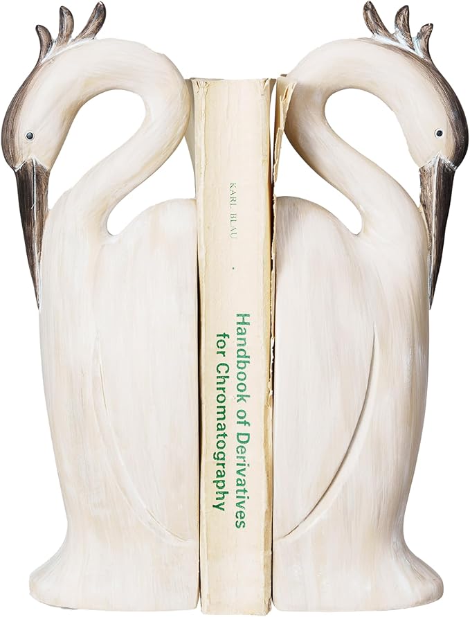 Creative Co-Op Resin Heron Bookends, Cream, Set of 2