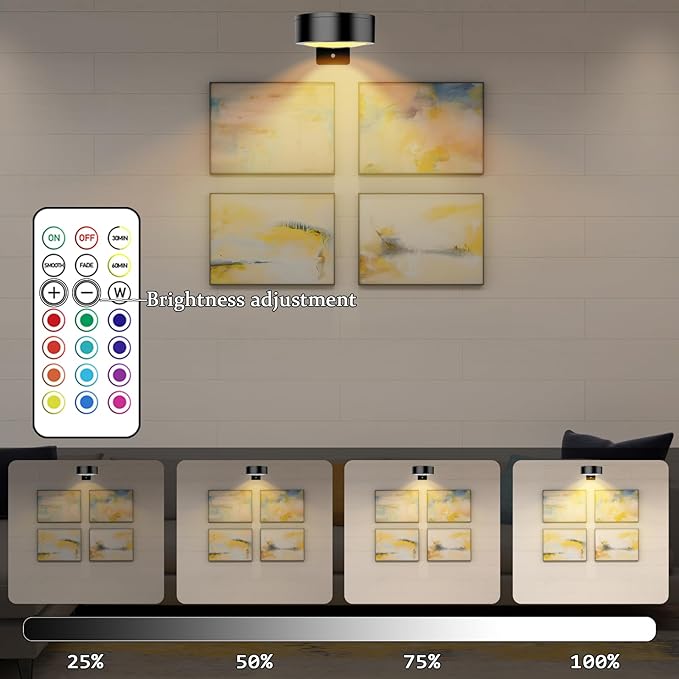 Wireless Battery Operated Painting with Remote Control,13 Color RGB Magnetic Led Art Display Light for Picture Frame, Dimmable and Timer, Wall Decor Display Light 6Pack Gold