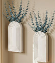 DREAMLOOM 2 Pack Wooden Wall Vases with Eucalyptus Artificial Plants, Wall Hanging Planters Boho Modern Farmhouse Indoor for Narrow Spaces Entryway Bathroom Home Office Decoration, White