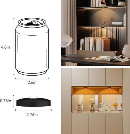 Yiliaw Rechargeable Puck Lights with Remote, 3 Pack Magnetic Under Cabinet Lighting, 1500mAh Battery Operated LED Tap Lights with Dimmer & Timmer for Kitchen, Closet, Shelf - 3 Color Temps, Black