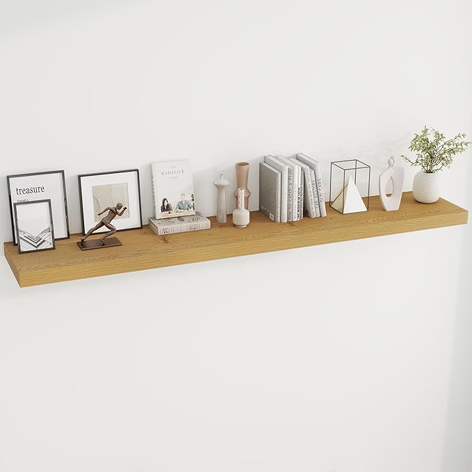Dreamland 72 Inches Floating Shelves for Wall, 9.8" Deep Long Floating Shelves Set of 1, Large Display & Storage Shelf, Wall Shelf for Bathroom Bedroom Living Room Kitchen Office, Oak