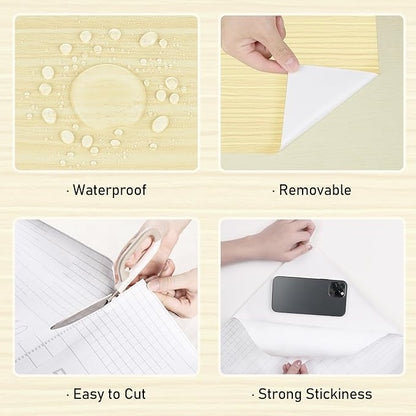 Wallercity Light Yellow Wood Grain Contact Paper for Kitchen Countertop Natural Maple Wood Wallpaper Peel and Stick Countertops Self Adhesive Wallpapers for Cabinets Drawers Shelf Liner 15.8''x78.7''