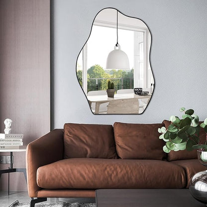 POZINO Irregular Mirror, 32"x24"Asymmetrical Mirror, Morden Odd Shape Mirrors, Abstract Frameless Wall Mirrors for Bathroom Living Room Bedroom Entryway Home Decor