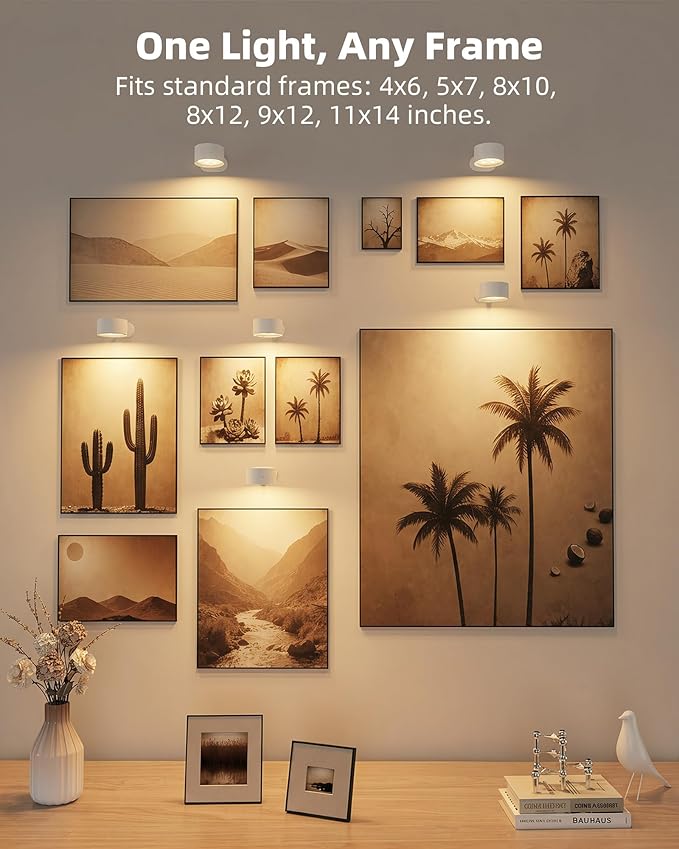 Picture Lights for Wall, 2000mAh Rechargeable Magnetic Art Lights with 3 Color Temps & RGB, Remote Dimmable Battery Operated Wall Light for Bedroom, Living Room, Gallery (White, 3 Pack)
