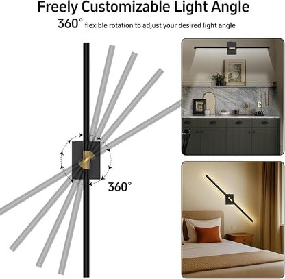 Wall Sconce Battery Operated Wall Light: 10000mAh Wireless Wall Sconces with Remote Control, 360° Rotate Rechargeable Wall Scone for Bedroom Living Room Bathroom Hallway, 31.5 Inch, Black