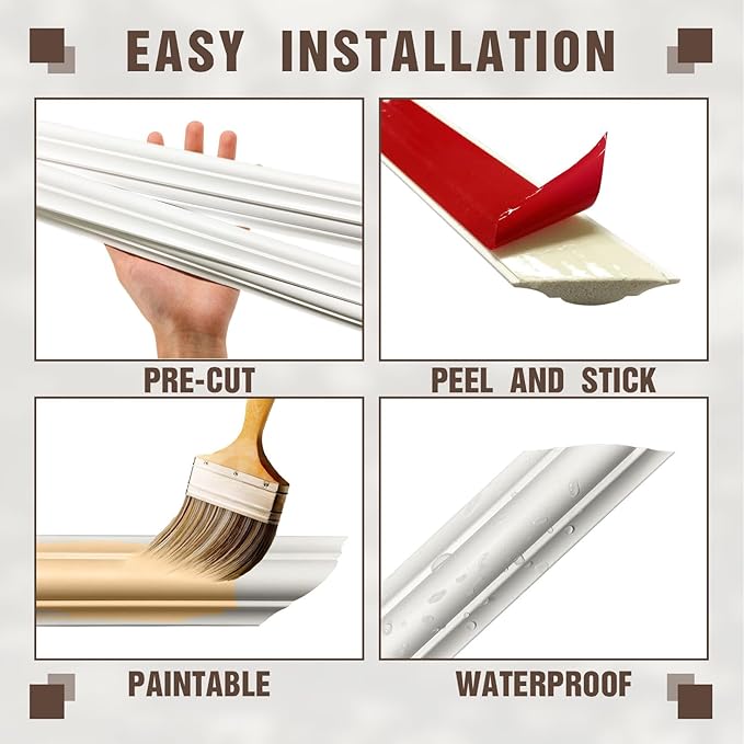 Pre-Cut Peel and Stick Wall Molding Kit Wainscoting Trim- Self Adhesive Premade Accent Panel Chair Rail for Interior Moulding Home Decor Accent Wall Set of 6 pcs - 3 Top 3 Bottom, Ready to Assemble