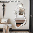 Large Asymmetrical Wall Mirror Irregular Wood Frame Modern Unique Wall-Mounted Artistic Wavy Mirror Decor Bathroom Vanity Bedroom Living Room Entryway Hallway 120x55cm Natural