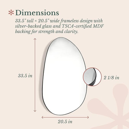 Hamilton Hills Irregular Shaped Wall Mirror - Asymmetrical Accent Mirror - Modern Wall Mounted Mirror - Suitable for Bedroom and Living Room - Frameless Shaped - 33.5" L x 20.5" W