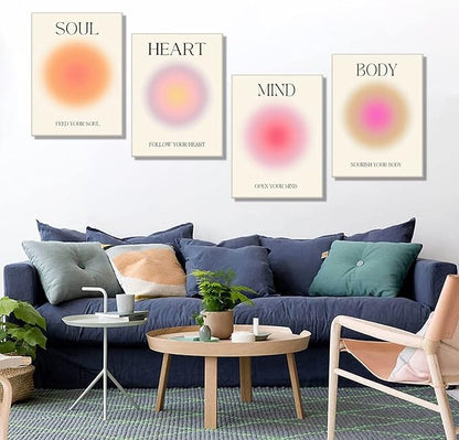 Framed Art Angel Halo Aesthetics Poster Set of 4 Pieces Colorful Aura Gradient Canvas Wall Art Spirit Soul Quote Print Painting Danish Pastel Bedroom Bathroom Yoga Wall Decor Gift for Lovers 12x16