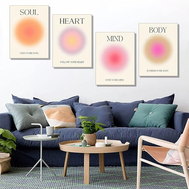 Framed Art Angel Halo Aesthetics Poster Set of 4 Pieces Colorful Aura Gradient Canvas Wall Art Spirit Soul Quote Print Painting Danish Pastel Bedroom Bathroom Yoga Wall Decor Gift for Lovers 12x16