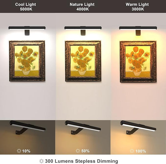 Picture Light 2pack 13inch with Remote Control,Rechargeable Battery Painting Light for Art Display,Led Accent Art Light for Wall Gallery Pictures Painting Dartboard Full Metal Dimmable