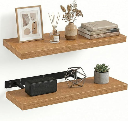 INHABIT UNION 31.5in Floating Shelves for Wall, Wall Mounted Shelves for Decor Storage Set of 2, Floating Shelf for Bedroom, Bathroom, Living Room and Kitchen（Beech）