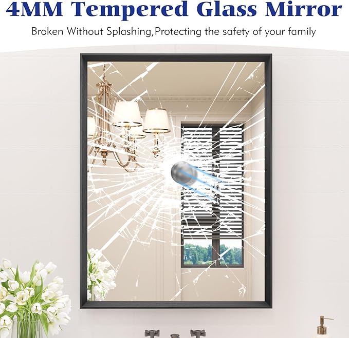 Bathroom Vanity Mirror 24x36 Inch, Matte Black Rectangle Bathroom Mirror, Anti-Rust, 4MM Tempered Glass, Wall-Mounted Mirror, Hangs Horizontally or Vertically for Bathroom & Bedroom