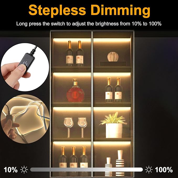 JUSJUBR Shelf Lights, 6 PCS 20 Inch Dimmable Flexible COB LED Light Strips, Warm White 3000K, LED Under Cabinet Lights for Display Case, Bookshelf, Kitchen, Wardrobe and Closet