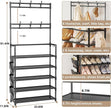 Shoe Rack 5 Tier Shoe Organizer Storage 15-20 Pairs Shoes Rack for Closet Entrance Shoe Rack Organizer with Hooks and Side Pocket Entryway Shoe Holder Space Saving Free Standing Shoe Racks