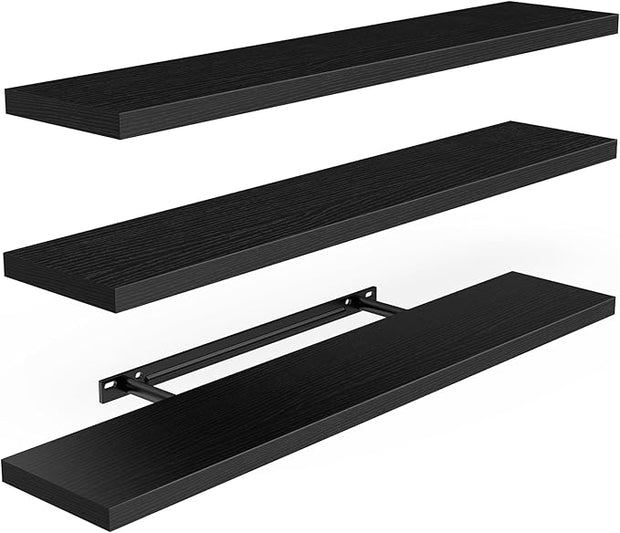 AMADA HOMEFURNISHING Floating Shelves, Wall Shelves for Living Room, Bedroom, Bathroom, Kitchen & Home Office Organization, Bathroom Shelves with Hidden Brackets, 22 lbs Max Load, Black, AMFS45B