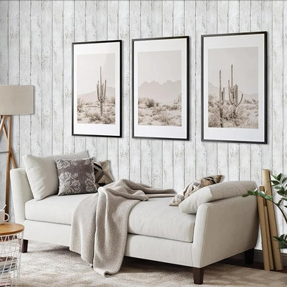 White Gray Wood Wallpaper 17.71 in X 393 in Peel and Stick Removable Decorative Vintage Wood Grey Plank Wall Paper Self-Adhesive Interior Vinyl Film Shiplap for Halloween and Christmas Home Decoration