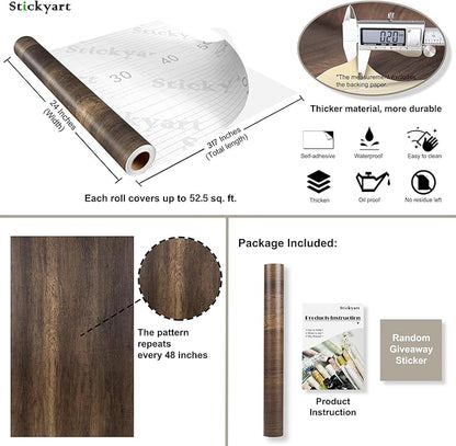 Stickyart 24"x317" Vintage Wood Contact Paper for Cabinets, Peel and Stick Wallpaper for Table, Desk, Furniture, Kitchen Countertops - Removable